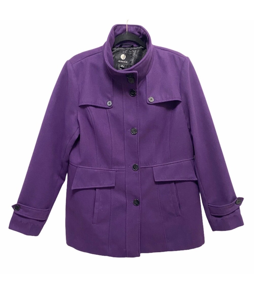 Jessica Vibrant Purple Pea Coat - Women's Size Large